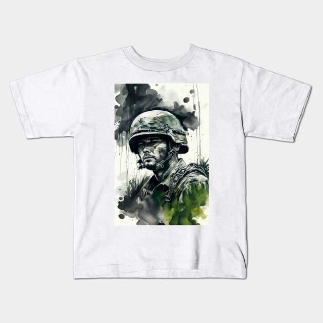 Vietnam Soldier Watercolor Painting Kids T-Shirt by TortillaChief